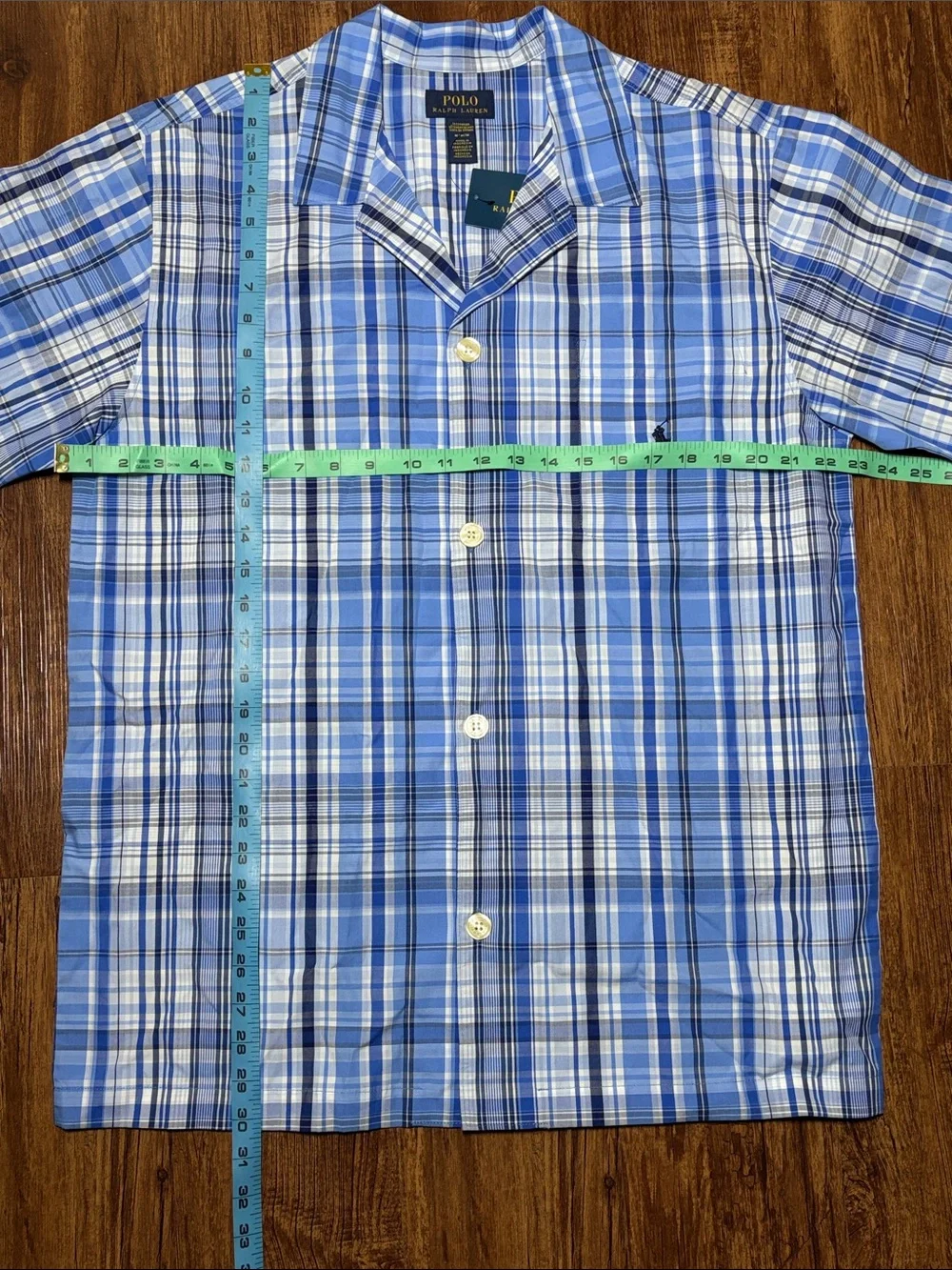 Polo Ralph Lauren Pajama Shirt Blue Plaid Shorts Sleeve Men’s Sz M NWT
